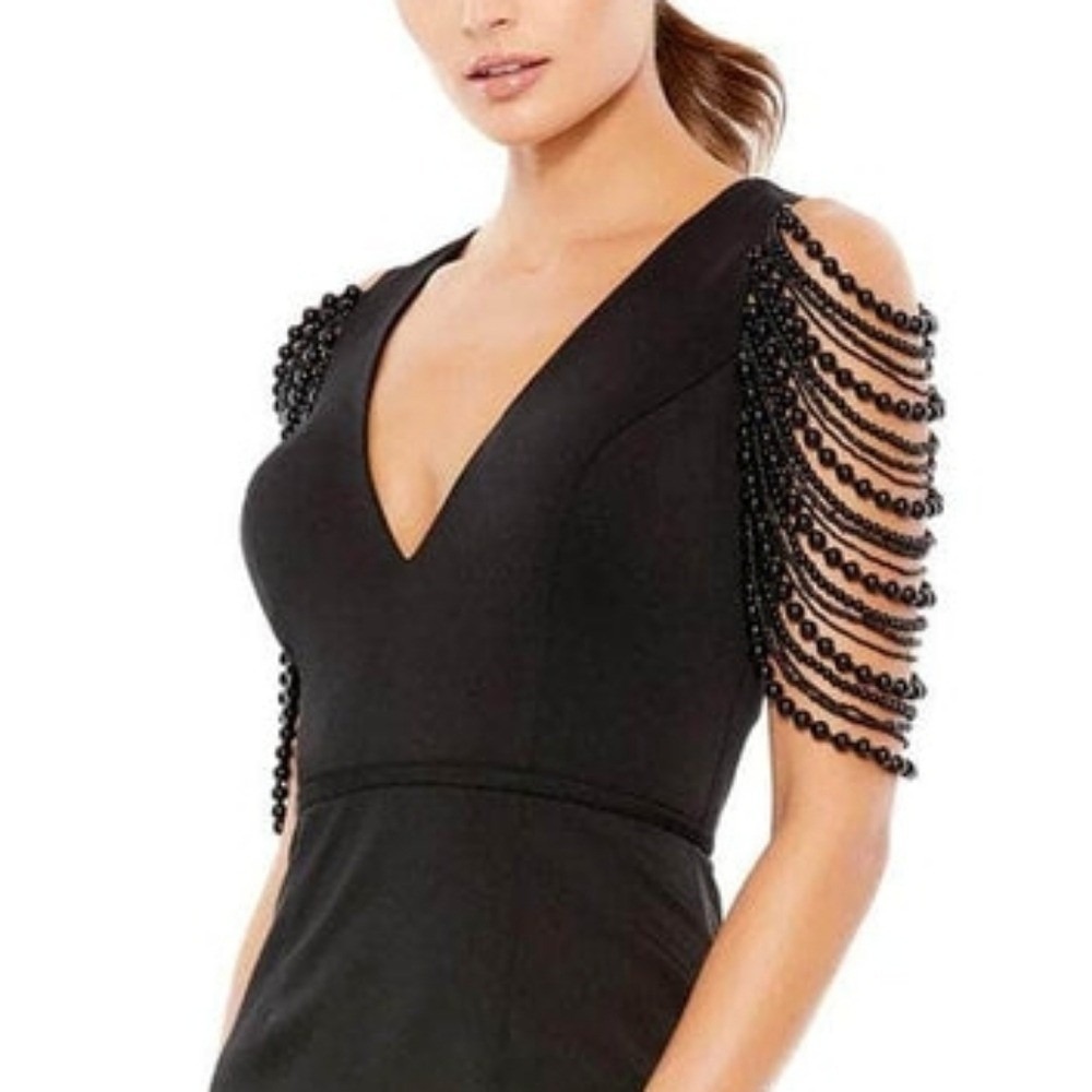 Glam Edgy Whimsygoth‎ Beaded Sleeve Peplum Black Dark Fairy Bias Embellished S M